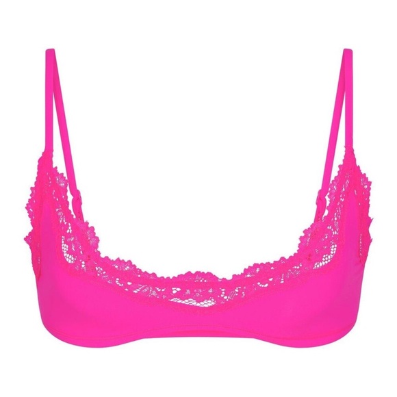 SKIMS NWOT Fits Everybody Lace Scoop Bralette - Flamingo - Picture 3 of 3